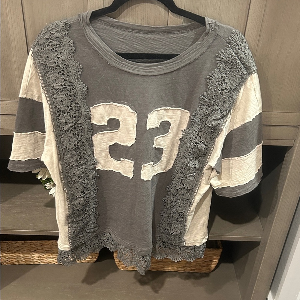 Gray and Cream Number 23 Lace T-Shirt